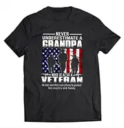 [VidiAmazing] Veteran Grandpa Never Underestimate A Grandpa Who is Also A Veteran Shirt Veterans Day American Flag ds4429 T-Shirt