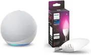 Echo (4th Gen) Smart speaker with Alexa | Glacier White + Philips Hue White and Colour Ambience Bluetooth Candle, E14