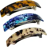 Large French Barrettes for Women Fine Thick Hair, Classic Tortoise Shell Hair Clips Wide Curved Celluloid Ponytail Holder Clamp Fashion Hair Accessories Automatic Clasp Hairgrips 3 Pack
