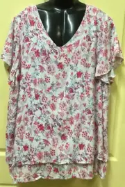 AUTOGRAPH WHITE & PINK FLOWERS FLUTTER LAYER SHORT SLEEVE TOP SZ 24 NEW $