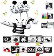 Kulveanju Pram Spiral Toy, Black White Baby Contrast Book, Newborn Montessori Toy 0 3 6 Months, Soft Baby Fabric Book Sensory Boys Girls