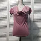 Saks Fifth Avenue Cold Shoulder Top Women's XS Mauve Cowl Neck Short Sleeve