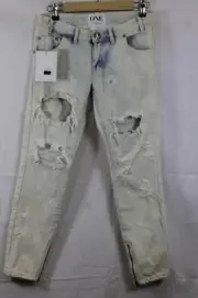 Womens One Teaspoon Trashed Free Birds White Jeans Waist 24 NWT $150