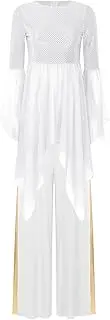 [Riismen] Women's 2 Piece Liturgical Praise Dance Outfits Shiny Sequins Worship Tunic with Wide Leg Pants Set