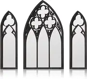 BOUMUSOE 3 Pack Gothic Mirrors Wall Decor,Cathedral Arch Frame Tiny Mirror Goth Room Decor - 9.8 inches Spooky Decorative Rustic Hanging for Bedroom Bathroom Living Room,Black
