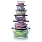 New Tupperware Set of 6 Clear Bowls with Black Seals & 3 x Salad Servers