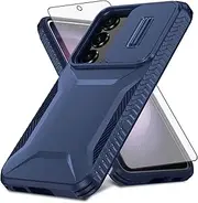 [Asuwish] Phone Case for Samsung Galaxy S23 FE 5G with Tempered Glass Screen Protector and Slide Camera Cover Slim Rugged Hybrid Shockproof Protective Cell Accessories S 23 EF S23FE 23S Women Men Blue