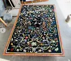 7' x 3.5' Black Marble Decorative Big Dining Table Top Decor inlay bird design