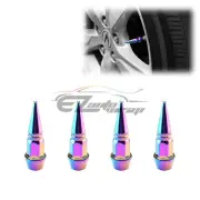 4pcs Neo Chrome Long Spike Valve Stem Caps Metal Thread Set Wheel Tires TVC20