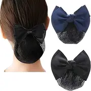 2 Pcs Bowknot Hair Snood Net Barrette Bun Cover Bow Hair Clip Xmas Gifts for Women Lady