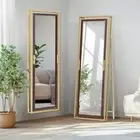Rustic Full Length Mirror with Stand Wall Hanging Dressing Mirror w/ Gold Frame