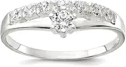 [JewelryWeb] 925 Sterling Silver Row and Solitaire CZ Simulated Diamond Ring Band Style-Ring for Women