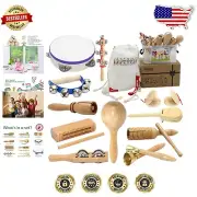 Natural Wooden Music Set for Kids - Portable 11-Piece Percussion Instruments