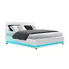 Bed Frame Double Size LED Gas Lift White LUMI Artiss