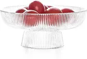 INSETLAN Elegant Glass Fruit Bowl - Clear Ribbed Fluted Pedestal Bowl for Fruits, Salads, Desserts, and Snacks - Decorative Centerpiece for Dining Table, Kitchen, or Living Room Décor (6inch)