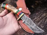 HAND FORGED DAMASCUS STEEL SKINNER KNIFE WITH Stag Horn HANDLE