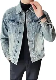 [Generic] Man Short Cowboy Coat Casual Slim Light Plus Size Cowgirl Washed Y2k Denim Jackets