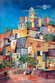 Mediterranean Tile Backsplash Warren Cullar Ibiza Art Ceramic Mural WC128