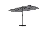 Costway 4m Double-Sided Patio Umbrella Large Outdoor Umbrella w/Base Solar Panel & 48 LED Lights Parasol Grey