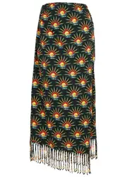 Rabanne Printed Fringe-trimmed Cotton Midi Skirt - Black - 14 14