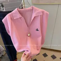 在飛比找ETMall東森購物網優惠-小香風粉色刺繡Polo冰絲針織衫女夏2023新款薄款氣質顯瘦