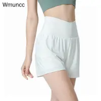 在飛比找蝦皮商城優惠-Wmuncc 運動短褲女士高腰 2 合 1 寬鬆速乾跑步短褲