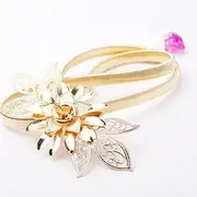 Fashion Women Lady Gold Metal Chain Belt Flower Embellishment Elastic Waist Strap Belt All-Match Cummerbund Gold BBZY