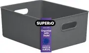 Superio Ribbed Collection, Plastic Open Storage Bins Organizer Basket, 16 Qt NEW