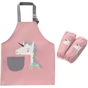 Waterproof Unicorn Kids Painting Apron, Toddler Art Smock Children Apron for Painting, Cooking, Baking, Pink, Medium