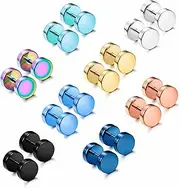 [Jstyle] 8 Pairs Dot Stud Earrings for Men Women Surgical Steel Screw Flat Back Earrings Multicolor Faux Gauges Ear Plug Tunnel Disc Mens Stud Earrings Piercing Set 4mm/6mm/8mm