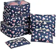 [Go2buy Australia] Go2buy 6pcs Travel Luggage Organizer Set Backpack Storage Pouches Suitcase Packing Bags (Navy Blue Flower)