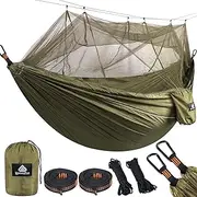 NATUREFUN Camping Hammock with Net | 300kg Load Capacity,(300 x 200 cm) Breathable,Quick-Drying Parachute Nylon Travel Hammock | 2 x Premium Carabiners,4 x Slings Included | Outdoor Indoor Garden