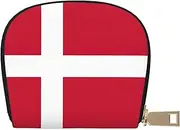 [JEJEA] Danish Flag Print Credit Card Holder Wallet, Small Card Holder Wallet with Zipper,Leather Card Holder, White, One Size