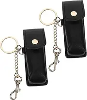 [PLAFOPE] Holder Lip Gloss Case Key Chain Lipstick Bag Pu Leather Black Portable