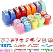 XIACIBDUS 18-Piece Teacher Stamp Set, Self-Inking Praise Stamp with Storage Compartment, Funny Teacher Stamps for Children Education, Teacher Review, Homework, Reward