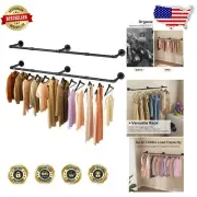 Industrial Pipe Wall Mounted Clothes Rack - 150lb Load Capacity, 2 Pack Design