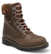 Dr. Martens Womens 1460 Serena Collar Faux Fur Leather Ankle Boots Brown Size 9