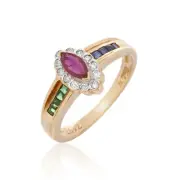 Sapphire Ruby Emerald Ring Diamond Jewelry 18K Yellow Gold Natural Gemstones