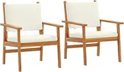 vidaXL Outdoor Chair Set - 2-Piece Wooden Patio Chairs with Oil-Finished Acacia & Cream White Cushions for Balcony/Patio