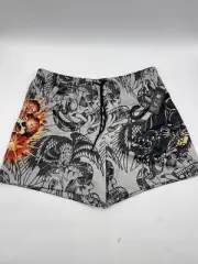Ed Hardy Shorts Mens Size L Gray Skull Panther Drawstring Y2K Basketball