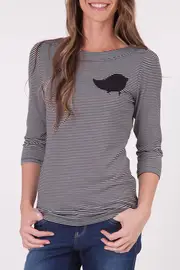 Black Bird 3/4 Stripe Slv Tee--FUJI-FT006S-B