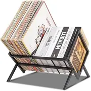 Vinyl Record Storage Holder,Vinyl Record Organizer Stand,Matte Black Metal Book Display Stand, Holds up to 80-100 LPs,Suit for Files,Books,Magazines,Records. (1 Tier)