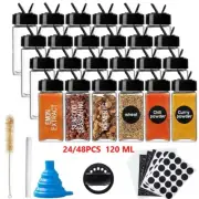 24/48 Glass Spice Jars w/ Spice Labels Empty Square Spice Bottles Butterfly Lid