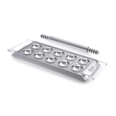 Marcato Kitchen Silver Aluminum Ravioli Tablet w/ Rolling Pin Set Baking Utensil