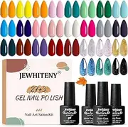 JEWHITENY 30PCS Nail Polish Kit 27 Colors Green Blue Pink Orange Gitter Sock Off Gel Polish with Matte& Glossy Top Base Coat for DIY Nail Art Manucure at Home Salon