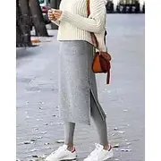 Women's Fleece Pants Leggings Skort Streetwear Casual Full Length Natural Plain Elastic Waist Split Thermal Warm Comfy Outdoor Vacation Going out Black Light G