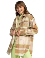 [Roxy] Checking It Out Checkered Shacket Mariachi in Beige