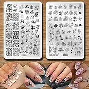2pcs Floral Animal Unicorn Series Nail Stamping Template Plants Nail Stamping Plates Cute Cat Panda Fox Manicure Nail Art Image Plate Flowers Nail Art Print Stencil