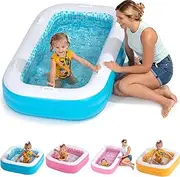 GRIP A POOL Inflatable Kiddie Pool 65"x39"x10" Rectangular, Blue, Kids & Adults, Splash Pool, Anti-Slip, Puncture Resistant, Drain Hole, Handles
