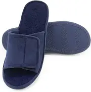 [Magtoe] Men Washable Micro Suede Adjustable Memory Foam Home Open Toe Indoor Slippers